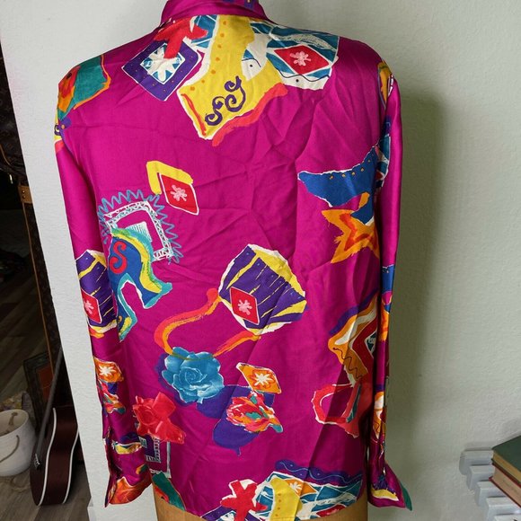 Louis Feraud Set Womens Pink Long Sleeve Collared Button Up Shirt Top Size 12 - Picture 2 of 12